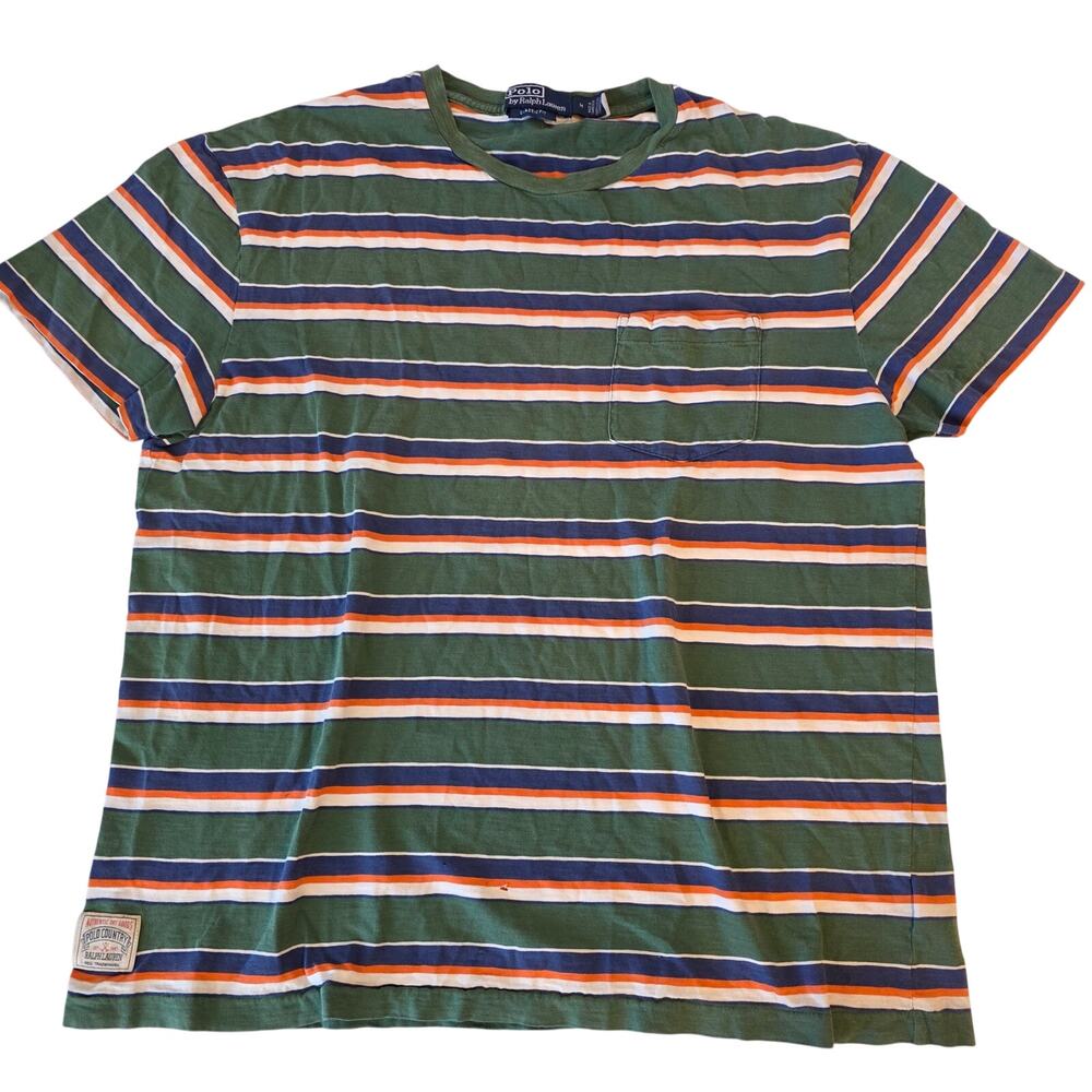 Polo Ralph Lauren Striped Pocket T-Shirt Green Orange Men's Medium